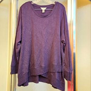 CJ BANKS 1X Plum Oversized Split-Hem Tunic Crew Neck 🍂 FALL STRETCHY
